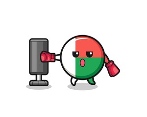 madagascar flag boxer cartoon doing training with punching bag