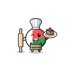 madagascar flag as pastry chef mascot hold rolling pin