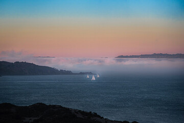 Sailboats Sailing at Sunset in San Francisco California