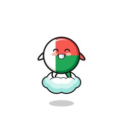 cute madagascar flag illustration riding a floating cloud
