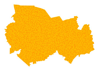 Vector Golden map of Novosibirsk Region. Map of Novosibirsk Region is isolated on a white background. Golden items pattern based on solid yellow map of Novosibirsk Region.