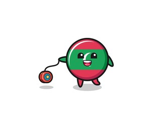 cartoon of cute maldives flag playing a yoyo