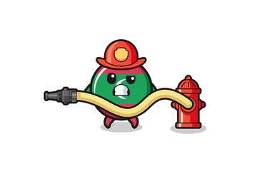 maldives flag cartoon as firefighter mascot with water hose