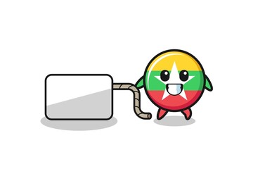 Fototapeta premium myanmar flag cartoon is pulling a banner
