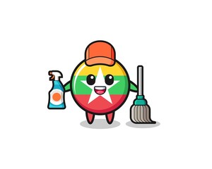 cute myanmar flag character as cleaning services mascot