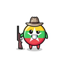 myanmar flag hunter mascot holding a gun