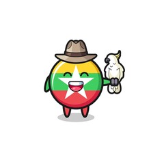 myanmar flag zookeeper mascot with a parrot
