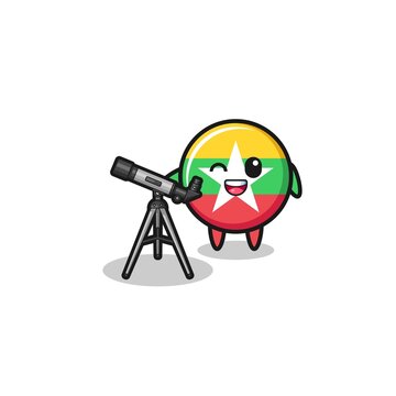 recommend clip art: myanmar flag astronomer mascot with a modern telescope