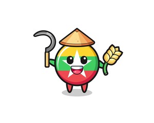 Obraz premium myanmar flag Asian farmer holding paddy