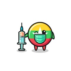 Fototapeta premium myanmar flag mascot as vaccinator