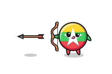 illustration of myanmar flag character doing archery