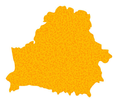 recommend clip art: Vector Gold map of Belarus. Map of Belarus is isolated on a white background. Gold items mosaic based on solid yellow map of Belarus.