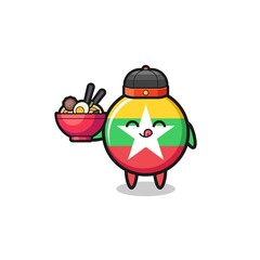 myanmar flag as Chinese chef mascot holding a noodle bowl