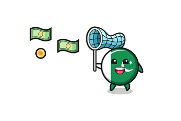 illustration of the pakistan flag catching flying money