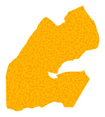 Vector Gold map of Djibouti. Map of Djibouti is isolated on a white background. Gold particles mosaic based on solid yellow map of Djibouti.
