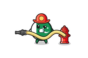 pakistan flag cartoon as firefighter mascot with water hose