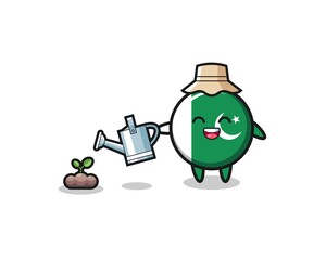 Fototapeta premium cute pakistan flag is watering plant seeds