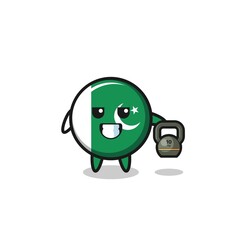 pakistan flag mascot lifting kettlebell in the gym