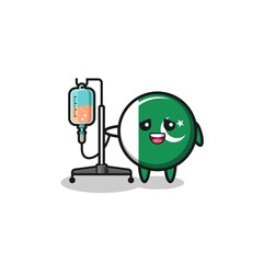 cute pakistan flag character standing with infusion pole