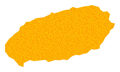 Vector Gold map of Jeju Island. Map of Jeju Island is isolated on a white background. Gold items pattern based on solid yellow map of Jeju Island.