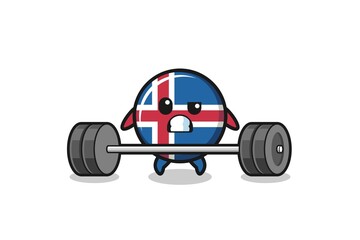 cartoon of iceland flag lifting a barbell