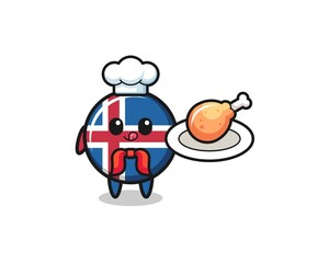 iceland flag fried chicken chef cartoon character