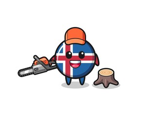 Fototapeta premium iceland flag lumberjack character holding a chainsaw