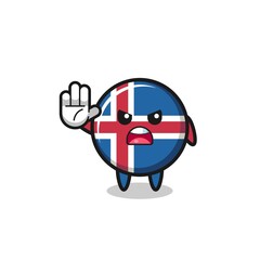 Fototapeta na wymiar iceland flag character doing stop gesture