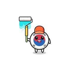 the south korea flag painter mascot with a paint roller