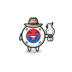 south korea flag zookeeper mascot with a parrot