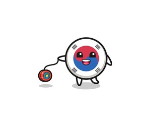 cartoon of cute south korea flag playing a yoyo