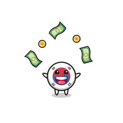 illustration of the south korea flag catching money falling from the sky