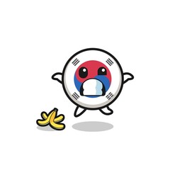 south korea flag cartoon is slip on a banana peel