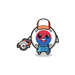 the woodworker south korea flag mascot holding a circular saw