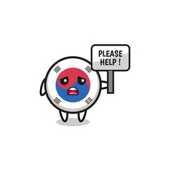 cute south korea flag hold the please help banner
