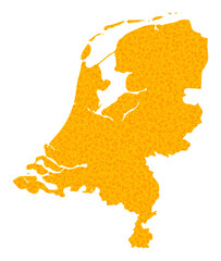 Vector Gold map of Netherlands. Map of Netherlands is isolated on a white background. Gold items texture based on solid yellow map of Netherlands.