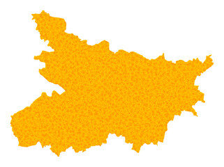 Vector Gold map of Bihar State. Map of Bihar State is isolated on a white background. Gold items mosaic based on solid yellow map of Bihar State.