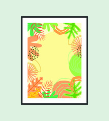 Summer poster element for interior design of office, dinning, and bed room. Wall art design. Canvas painting for the rooms. Tropical leaves background. 