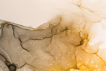 Abstract bright shiny color fluid background, hand drawn alcohol painting with golden streaks, liquid ink technique texture for high resolution backdrop design