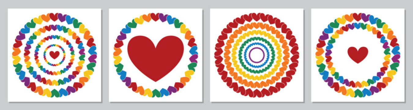 Set of Pride Social Posts. Rainbow Heart Art.