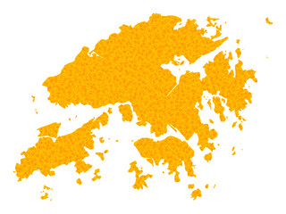 Vector Gold map of Hong Kong. Map of Hong Kong is isolated on a white background. Gold items mosaic based on solid yellow map of Hong Kong.