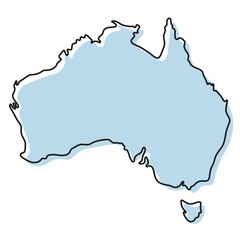 Stylized simple outline map of Australia icon. Blue sketch map of Australia  illustration - obrazy, fototapety, plakaty