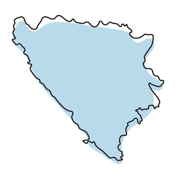 recommend clip art: Stylized simple outline map of Bosnia and Herzegovina icon. Blue sketch map of Bosnia and Herzegovina illustration
