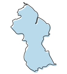 Stylized simple outline map of Guyana icon. Blue sketch map of Guyana  illustration