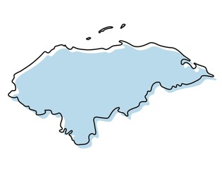 Stylized simple outline map of Honduras icon. Blue sketch map of Honduras  illustration