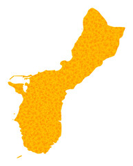 Vector Golden map of Guam Island. Map of Guam Island is isolated on a white background. Golden items pattern based on solid yellow map of Guam Island.