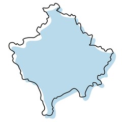 Stylized simple outline map of Kosovo icon. Blue sketch map of Kosovo  illustration