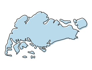 Stylized simple outline map of Singapore icon. Blue sketch map of Singapore  illustration