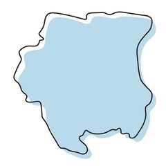 Stylized simple outline map of Suriname icon. Blue sketch map of Suriname  illustration