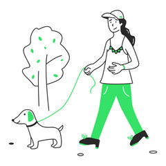 woman walking her dog in the park